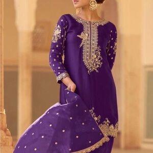 Purple and Gold Tiered Long Sleeve Wedding Guest Dress